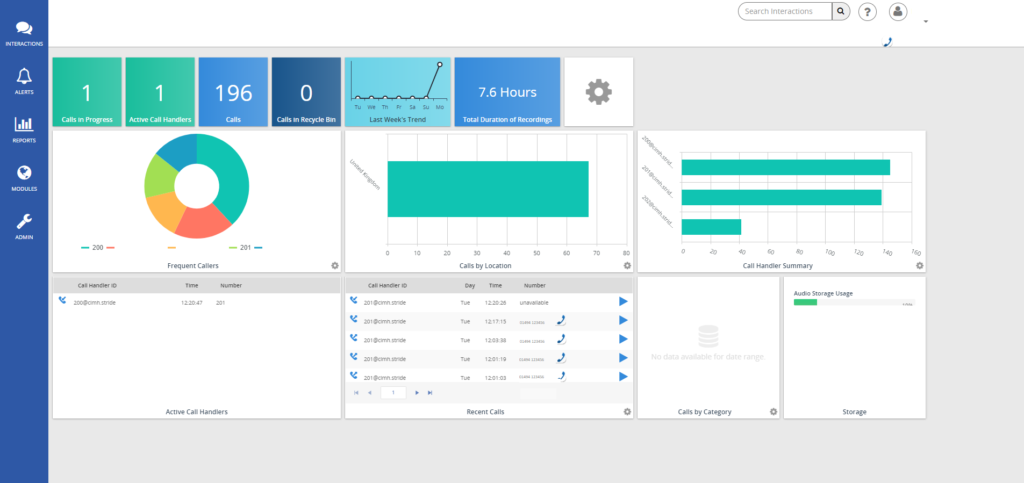 business call recording dashboard