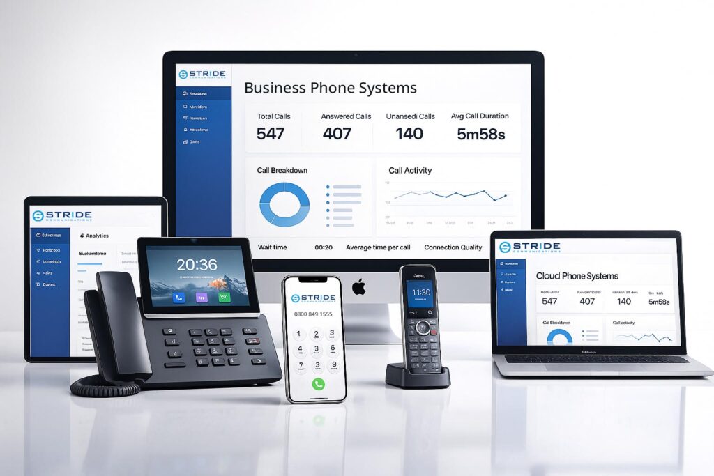 Architectural diagram of a UK business phone system showing SIP trunking and Hosted PBX infrastructure for WLR3 compliance