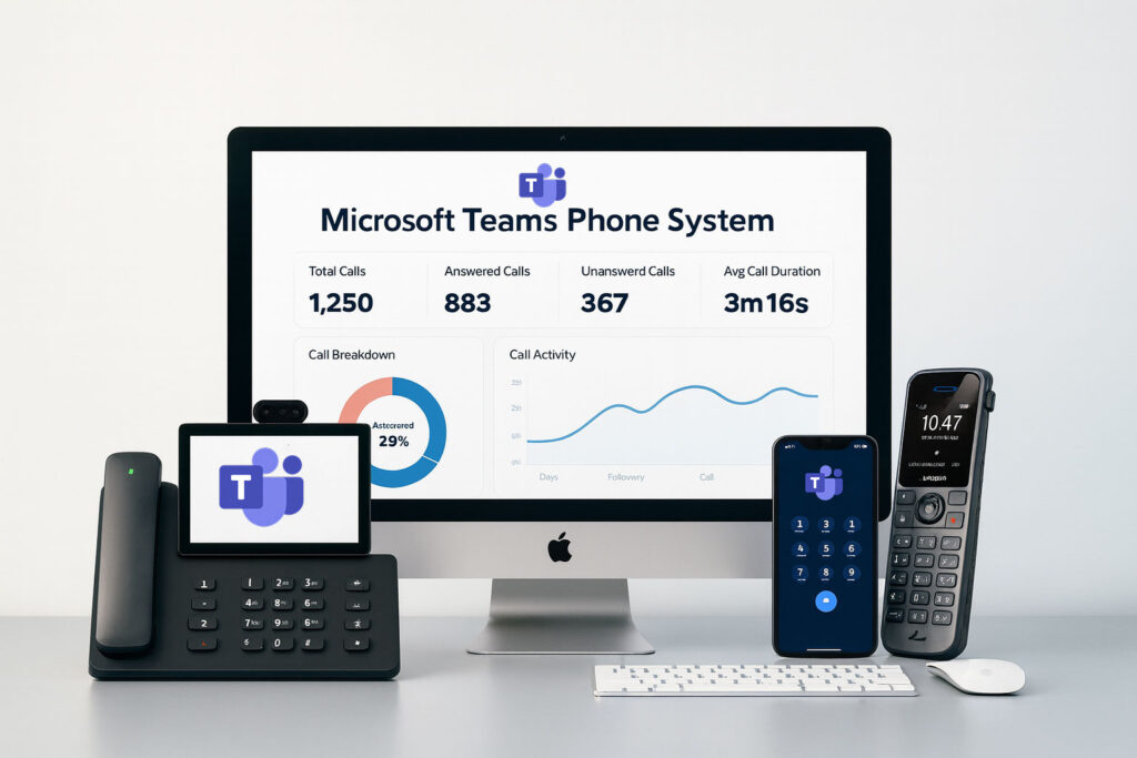 Microsoft Teams Phone System Direct Routing UK interface showing the dial pad for making external business calls within the Teams application