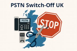 Stride Communications engineer performing a technical PSTN audit for a UK business to identify legacy analogue lines and ISDN dependencies ahead of the 2027 switch-off